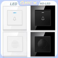 QNCX Wired Hotel Doorbell Type 86 Embedded 110V/220V Home Doorbell Switch Wall Button With LED Indicator Tempered Glass Panel Push Button