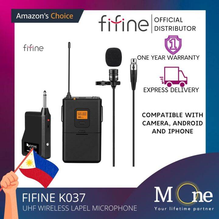 Fifine K037 UHF Wireless Microphone System, Wireless Lavalier Lapel
