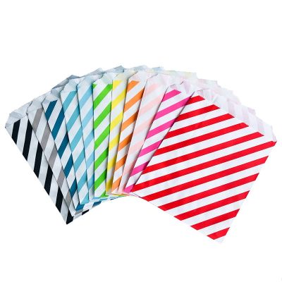 100pcs 13x18cm Color Stripe Paper Bag DIY Christmas Gift Bags Wedding Party Candy Snacks Nut Baked Food Packaging Bag Gift Wrapping  Bags