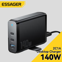 Essager FY 140W GaN ที่ชาร์จ 2 Type c+USB 3 พอร์ต ชาร์จเร็ว รองรับโปรโตคอล PD QC PPS เข้ากันได้กับโทรศัพท์มือถือ แล็ปท็อป ชาร์จเร็ว ef