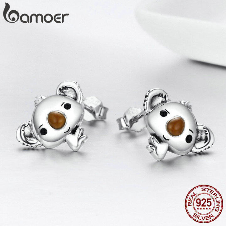 bamoer-จัดส่งฟรีของแท้100-925เงินสเตอร์ลิงสัตว์น่ารัก-koala-bear-ต่างหูเม็ดกลมมิถุนายนสำหรับผู้หญิงเครื่องประดับเงินแท้ของขวัญ-sce38183124