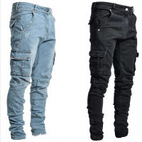 2022 New Street Cargo Jeans Men Pants Casual Cotton Denim Trousers Wear Side Multi Pockets Black Men Skinny Jeans