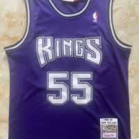 เสื้อบาสเก็ตบอลปักลายเสื้อยืดบาสเก็ตบอล Rompi Basket Baju Game Nba ไวท์ช็อคโกแลตคิงส์ No. 55เสื้อผ้าบาสเกตบอล