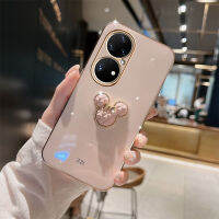 เคสสำหรับ Huawei P50 Pro,เคสโทรศัพท์ซิลิโคน TPU นิ่มสีพื้นลายการ์ตูนมิกกี้หรูหรา3D เคสกันกระแทกฝาหลังเคสคู่สำหรับเด็กผู้หญิง