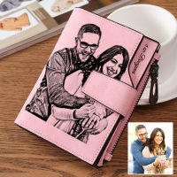 Womens Engraved Photo Wallet Ladies Zipper Hasp Short Tri-fold Wallets Card Holder Purse Personalized Gift for Men Girl Women