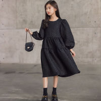 Kids Midi Long Party Dresses Casual Autumn Winter 2021 New Lantern Sleeve Children Girls Dress Ball Gown Teenager Clothing