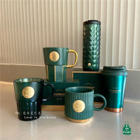 Starbuck Cup Dark Green Goddess Logo Nameplate Striped Rhombus Seal Mark Glass Straw Thermos Cup