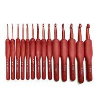 Knitting Tool Set of 5/9/14pcs Aluminum Crochet Hooks with Red Silicone Handle Weaving Needles