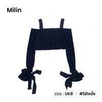 Milin เสื้อปาดไหล่สายเดี่ยวผ้ากำมะหยี่ผ้าล่อง