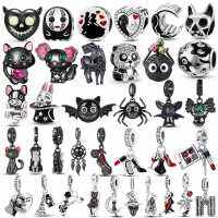 925 Silver Original Charms plata de ley Black Cat Dog Charm Dark Dreamcatcher กระต่าย Vintage Charms สำหรับสร้อยข้อมือเครื่องประดับทำ-Naoei