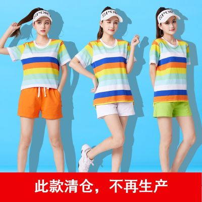 ▫◆ Tingzimei Square Dance Clothing New Suit Sports Leisure Aerobics Shuffling Dance Shorts Performance Team Clothing Summer