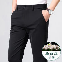 New Cool Feel Casual Pants Male Contains Mulberry Silk Elastic Long Summer High -End Fashion Business Suit