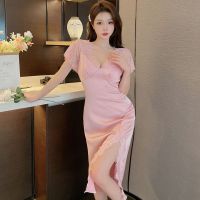 Ao Dai เซ็กซี่ความงามชุดนอนผู้หญิงฤดูร้อน 2023 ใหม่ Ice Silk Pure Desire พรีเมี่ยมความรู้สึกลูกไม้ Breaking กระโปรงยาวสวมใส่ด้านนอก ใหม่