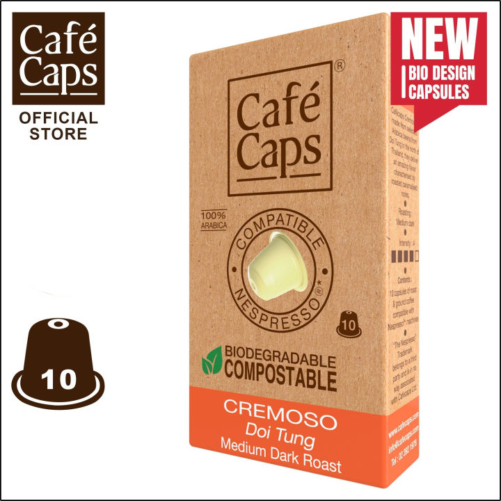 cafecaps-แคปซูลกาแฟ-nespresso-compatible-cremoso-1-กล่อง-x10-แคปซูล-กาแฟคั่วเข้มกลาง-อาราบิก้าจากดอยตุง-แคปซูลกาแฟใช้ได้กับเครื่อง-nespresso