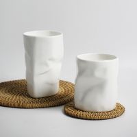 ☬✟♀ Pure White Simple Creative Tea Cup Ceramic Coffee Cup Water Cup Mug Hand Pinch Water Drinkware