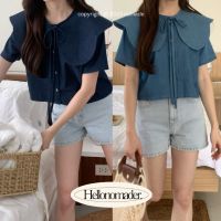 ✉ NOMADE. พร้อมส่ง Umbrella denim blouse {เสื้อยีนแขนสั้นคอระบาย}