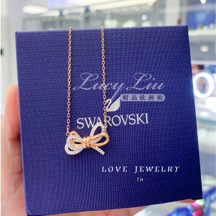สินค้าพร้อมส่งในไทยของแท้100-swarovskiของแท้-swarovskiแท้-สวาล๊อฟกี-swarovski-lifelong-bow-necklace-swarovski-กำไลข้อมือ-สวารอฟส-ของแท้-100-ของขวัญสำหรับคนพิเ