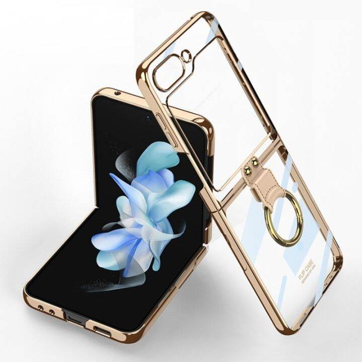 luxury-plating-clear-phone-case-for-samsung-z-flip-4-5-case-with-ring-transparent-shockproof-cover-for-galaxy-z-flip4-flip5-case-phone-cases