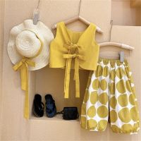 ☂ Sweet Summer Girls Clothing Sets Fashion Solid Color Tops Wide Leg Pants 2Pcs Suits Baby Kids Outfits Suit Children Clothing