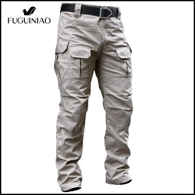 Fuguiniao กางเกงยุทธวิธีผู้ชายยืดผ้าฝ้ายกางเกงทำงานสบายๆ IX2หลายกระเป๋ากางเกงขายาว