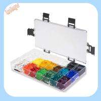 LNLQV 1pcs พร้อมที่จับนิ้วหัวแม่มือ จานสีสุญญากาศ ใสสะอาด 24-Well เคสพาเลตต์เดินทางกันรั่ว กล่องใส่ภาพวาด กล่องทาสีเปียกและรั่วซึม สีน้ำสีฟ้า