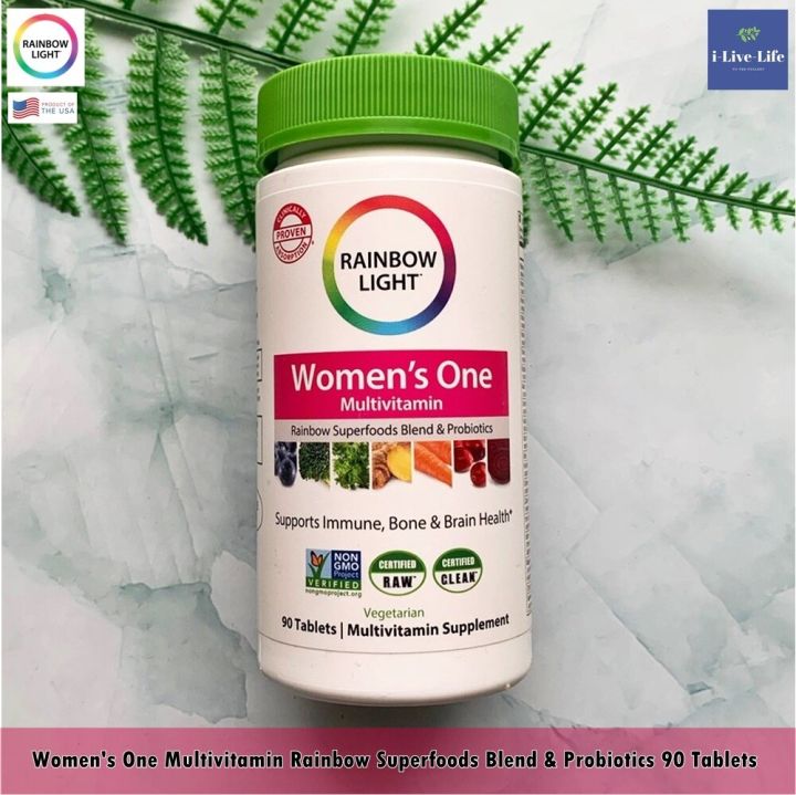 60% OFF ราคา Sale!!! โปรดอ่าน EXP: 10/2023 วิตามินรวมสำหรับผู้หญิง Womens One Multivitamin Rainbow Superfoods Blend & Probiotics 90 or 150 Tablets - Rainbow Light