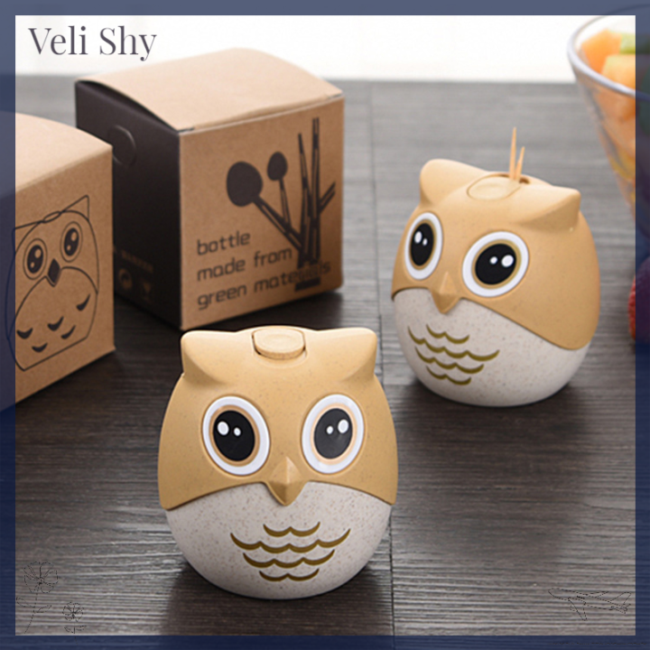 veli-shy-ที่ใส่กล่องใส่ของรูปนกฮูกน่ารักการตกแต่งบ้านใส่ไม้จิ้มฟันกล่องเก็บของไม้จิ้มฟันที่โต๊ะครัวเรือนเป็นมิตรต่อสิ่งแวดล้อม