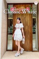 Mariadiamond  สีขาว Classic White Dress เดรสสั้น เดรสสีขาว เดรสลูกไม้ เดรสงานปัก เดรสสั้นงานปัก