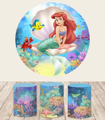 Disney Little Mermaid Princess Ariel Round Backdrop Under The Sea Girls Baby Shower Birthday Party Circle Cylinder Background