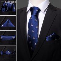 ❀☃۩ Fashion Designer Navy Skull Men Tie Set 8.5cm Silk Handkerchief Ties For Men Gift Wedding Business Barry.Wang Gravata Necktie