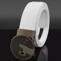 New Mens Golf Sports Belt Fashion Metal Automatic Buckle Cross Pattern Leisure white Belt Golf Accessories Length Can Be Cut