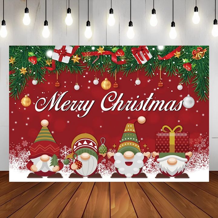 Merry Christmas Backdrop Xmas Tree Santa Gifts Snowflake Photo