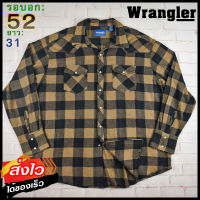 Wrangler®แท้ อก 52 เสื้อเชิ้ตผู้ชาย แรงเลอร์ สีน้ำตาล เสื้อแขนยาว เนื้อผ้าดี ทรงสวย เสื้อวินเทจ