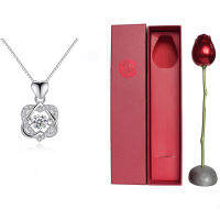 YO CHO Red Metal Rose Artificial Flower Creative Rose Gift Box Cubic Zirconia Necklace For Women Valentines Day Birthday Gift