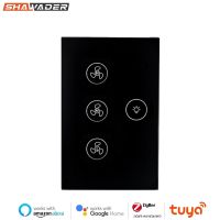 【LZ】♛  Zigbee-Smart Fan Celling Power Switch interruptores de luz painel de vidro App velocidade do temporizador controle remoto por Alexa Echo Google Home