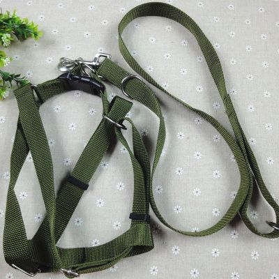 （PAPI PET）ชุดสายจูงสายสลิงอกสัตว์เลี้ยงสีเขียวทหาร2.5ซม. ชุดเชือกจูงเชือกจูงสุนัขสุนัขหน้าอกหลัง
