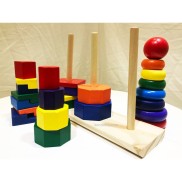 Xếp chồng tháp ba cọc bằng gỗ đa sắc montessori phát triển tư duy logic