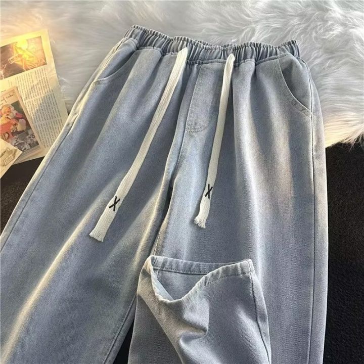 พร้อมส่ง-mno-9-jeans-5080-กางเกงยีนส์ขายาวชาย-เอวยืด-มีเชือกรูด-กางเกงยีนส์ทรงหลวม-กางเกงยีนส์ชาย-ยีนส์ผู้ชายสีพื้น