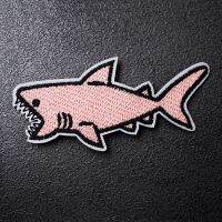 Shark Patches Size:9.1x4.3cm Cartoon Iron On Cloth Embroidered Applique Sewing Clothes Apparel Accessories Pink Haberdashery