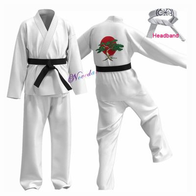 Anime Karate Kids KOF Cobra Kai Cosplay Costume Kid Child Aldult White Kimono Uniform Headband Halloween Party Suit Tracksuit