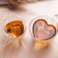 【COD】Transparent Heart Shaped Double Walled Insulated Glass Coffee Mug Tea Cups With Handle Drinking 【QYUE】