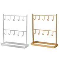 2x Tabletop Iron Jewelry Earring Hanger Necklace Ring Earring Earring Shelf Display Shelf Porch Key Rack Gold &amp; White