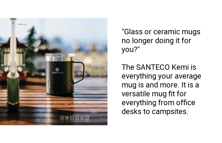 SANTECO Kemi Thermal Mug, 12 oz, Stainless Steel, Vacuum Insulated, Carbon Black