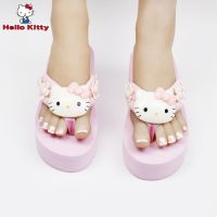 2022 New Simple Hello Kitty Anime Cartoon Pink Songgao Sandals Slippers Wedge Heel Clip Feet Thick Bottom Non-Slip Slippers