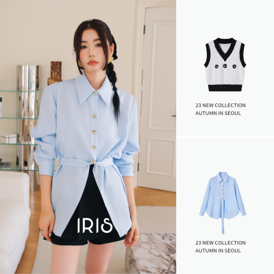 「สินค้าลิขสิทธิ์แท้」Iris Boutique IS2023YD100- IV2023YD83 Light blue sky shirt / vest เสื้อผ้าแฟชั่นผู้หญิง เชิ้ต กั๊ก