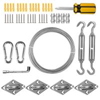 Shade Sail Hardware Kit with 15M Cable Wire Stainless Steel Awning Canopy Installation Kit Turnbuckles Eye Hook Kit for Garden Door Hardware Locks