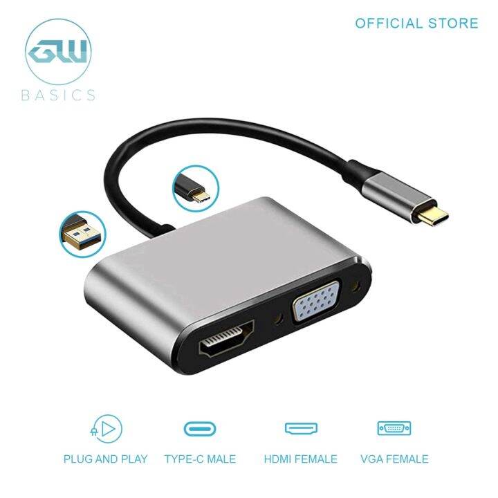 Gigaware Basics 4 in 1 USB 3.1 Type C to 4K HDMI VGA USB 3.0 PD Adapter