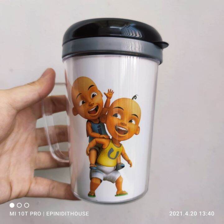 Upin Ipin Tumbler Kecil Botol Minum Mug Cangkir Plastik Anak Kartun