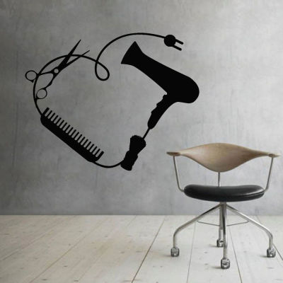 เครื่องเป่าผมหวีกรรไกรตัดผมเครื่องมืออุปกรณ์เสริม Wall decal Art สติกเกอร์ Beauty hair Salon ไวนิล Decor โปสเตอร์สติกเกอร์ A360 ~