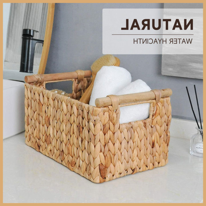 bathroom-accessories-storage-baskets-water-hyacinth-cosmetic-makeup-wicker-wooden-handles-hand-woven-kitchen-organizer